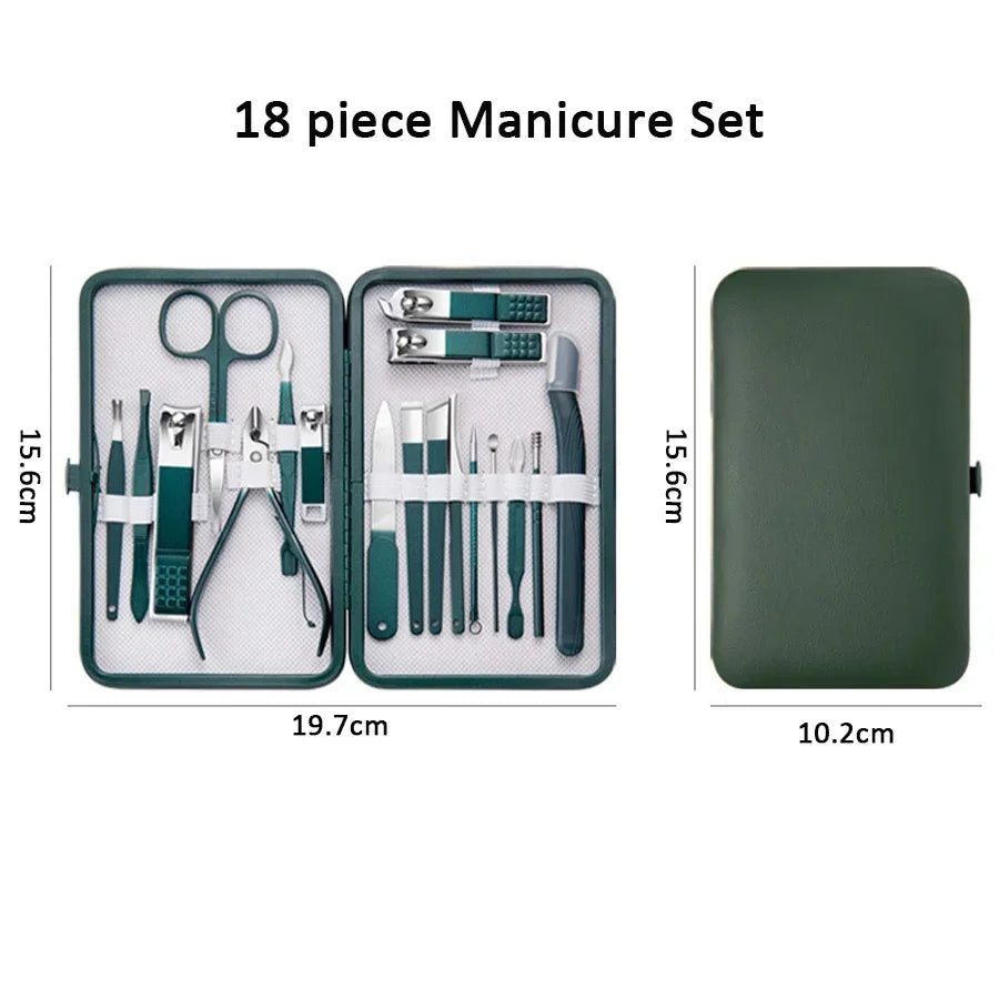 7-18 Piece Set Professional Nail Care Kit Stainless Steel Manicure & Pedicure Set Nail Clipper Set with Travel Case