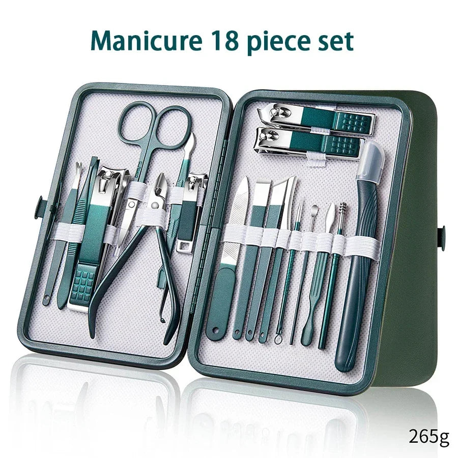 7-18 Piece Set Professional Nail Care Kit Stainless Steel Manicure & Pedicure Set Nail Clipper Set with Travel Case