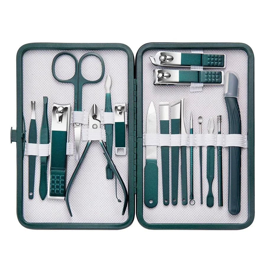 7-18 Piece Set Professional Nail Care Kit Stainless Steel Manicure & Pedicure Set Nail Clipper Set with Travel Case