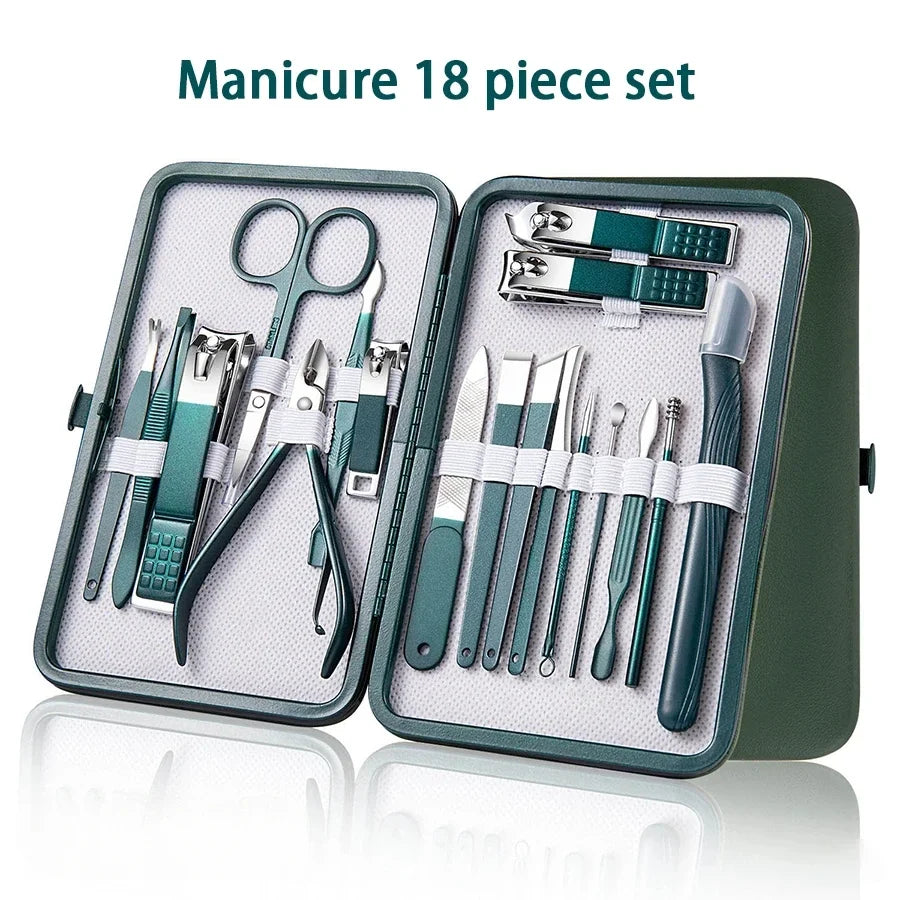7-18 Piece Set Professional Nail Care Kit Stainless Steel Manicure & Pedicure Set Nail Clipper Set with Travel Case